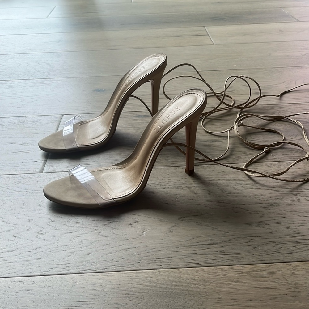 SCHUTZ High Heels Beige Ankle Wrap Sandals Size 7